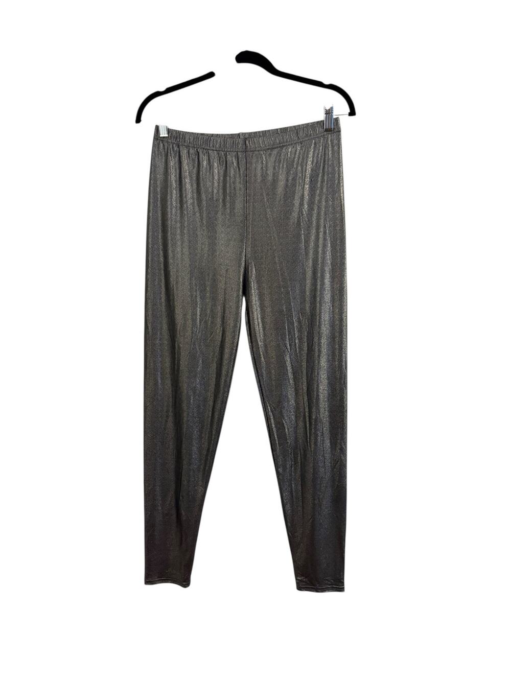 Silver Black Metallic Leggings L/XL Pants Shiny DISCO Party Holiday Party Dance
